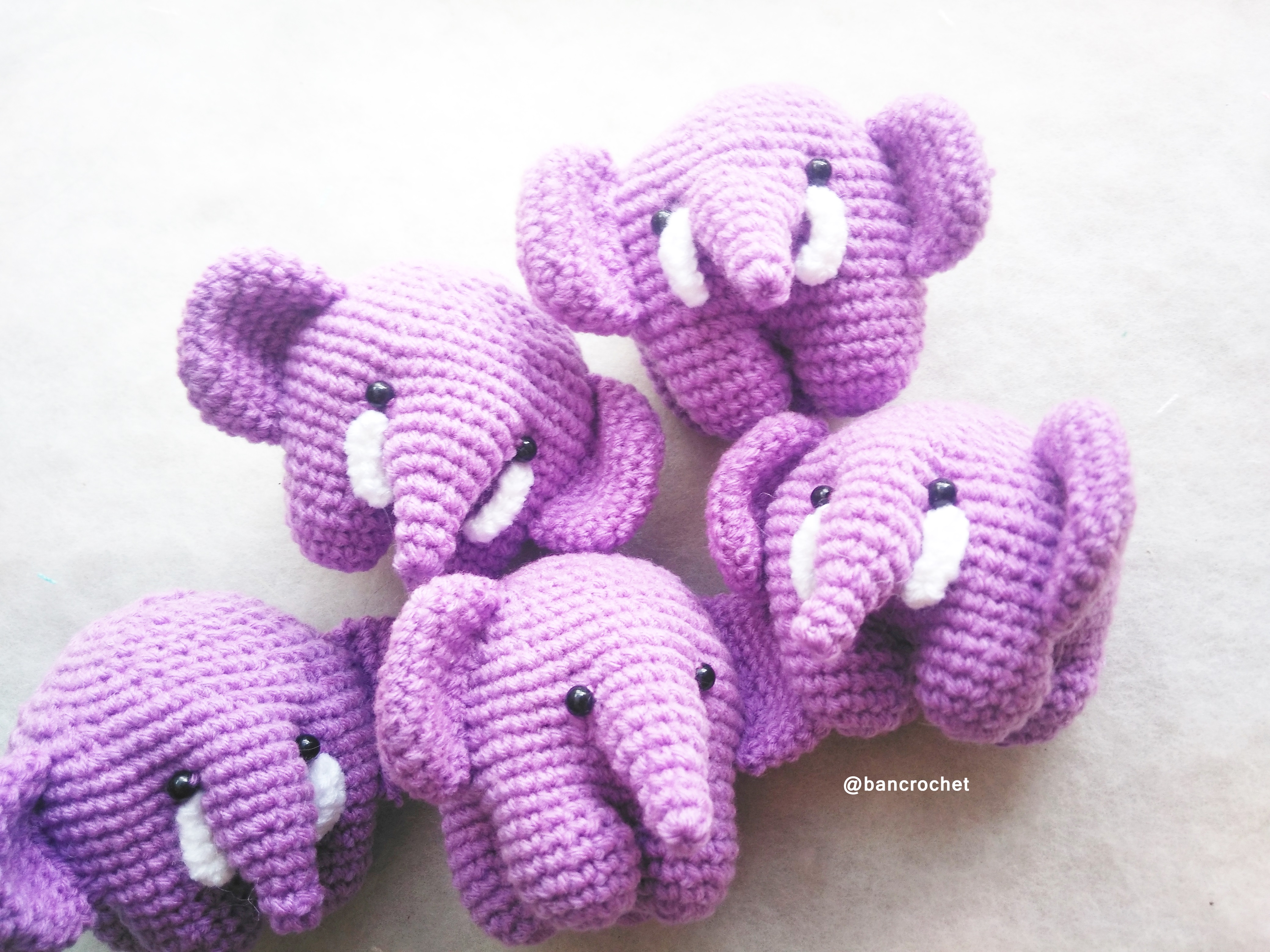 Bancrochet ช้างถักโครเชต์ Crochet elephant doll สีม่วง 3 นิ้ว