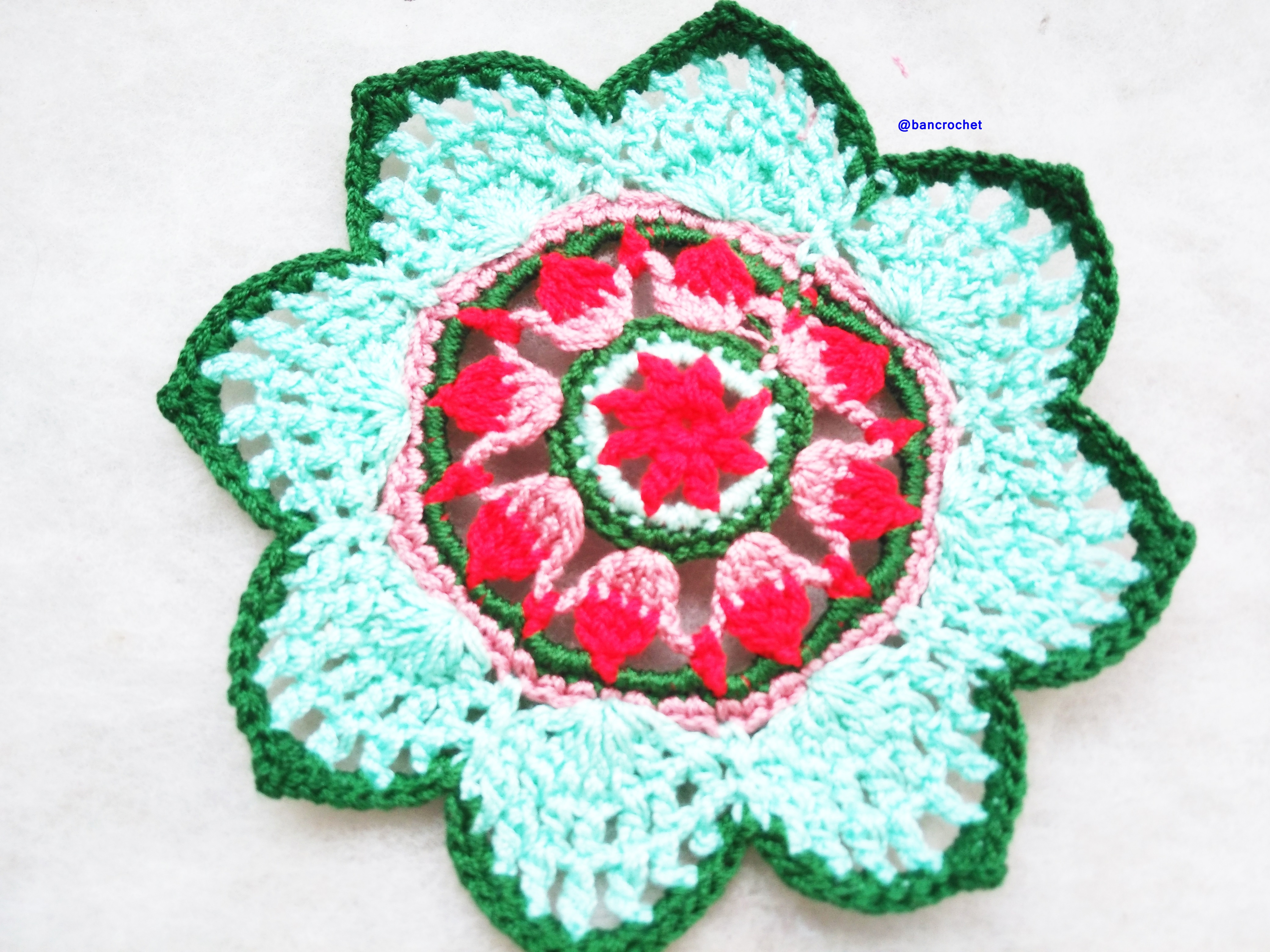 Bancrochet ที่รองแก้วถักโครเชต์ crochet coasters หลากสี 4 นิ้ว