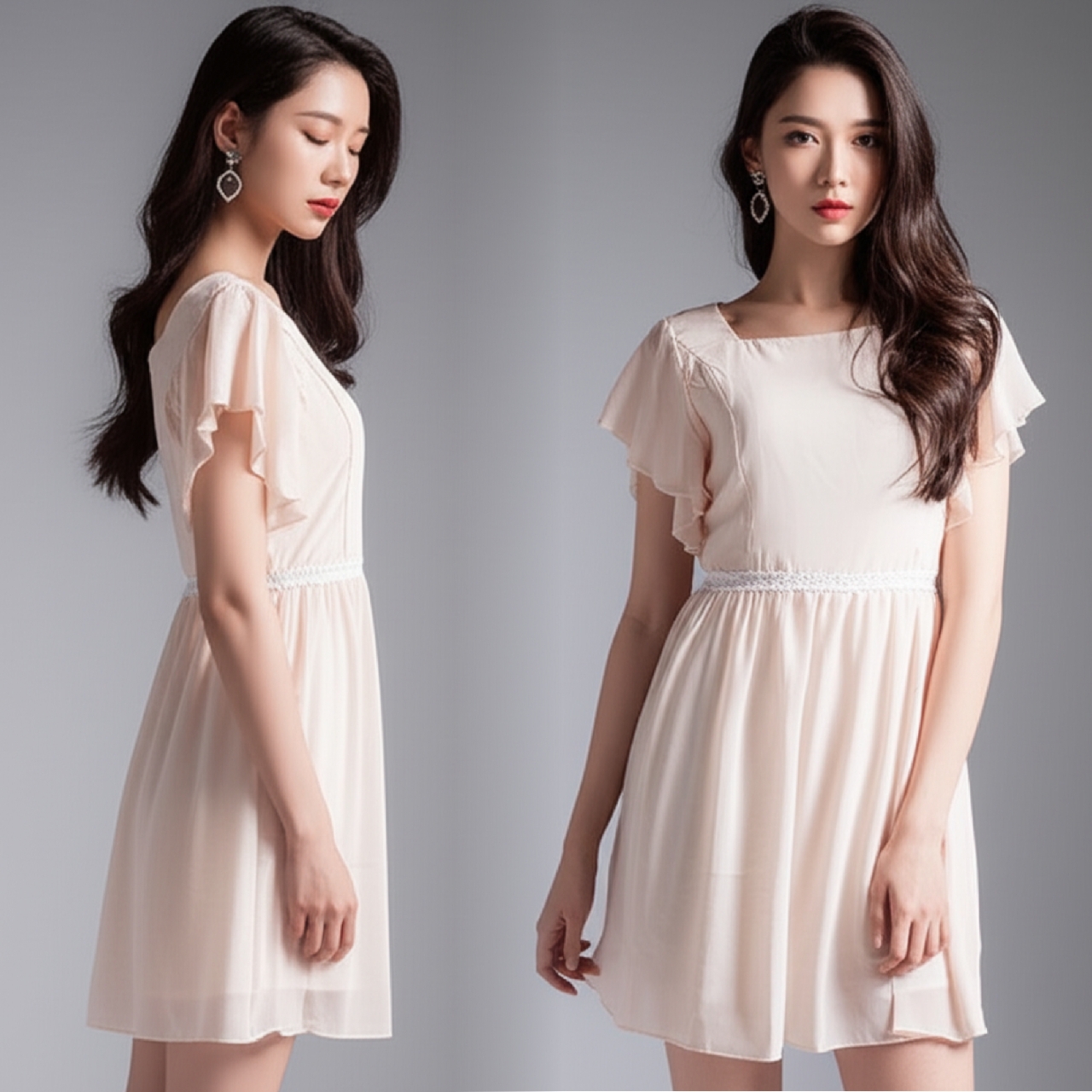 ✨ Dress4488 เดรสชีฟองแขนระบาย สีครีมคลาสสิก งานพรีเมียมใส่แล้วดูแพง