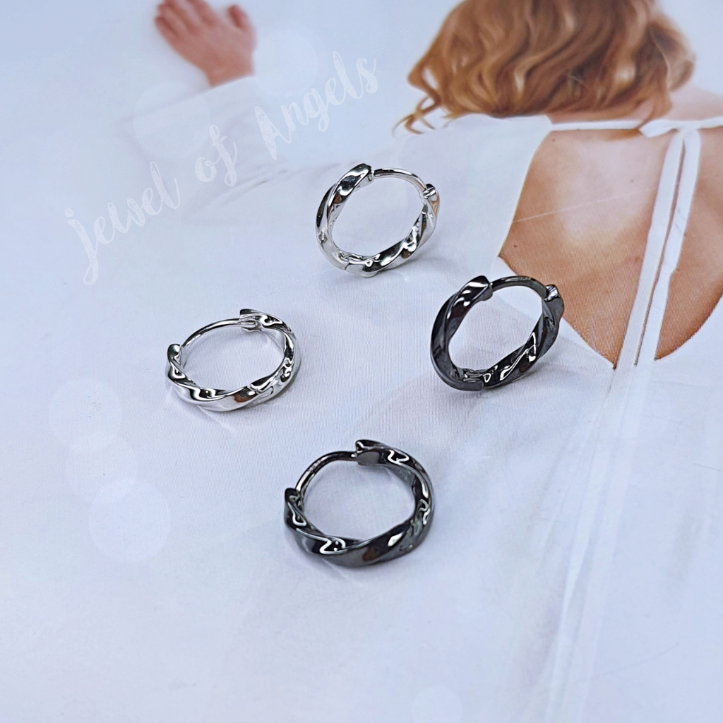 ต่างหูห่วงเงินแท้ S925 รุ่น Move ห่วงเกลียวบิด สีเงิน สีดำ ตุ้มหูห่วง เงินแท้ทั้งชิ้น Silver925
