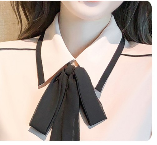 เสื้อเชิ้ตผู้หญิง เสื้อเชิ้ต แขนยาว พร้อม โบว์ สีดำ แบบสวย ตัดลายเส้น มีมิติ เสื้อเชิ้ต คอปก แบบสวย ๆ 751088