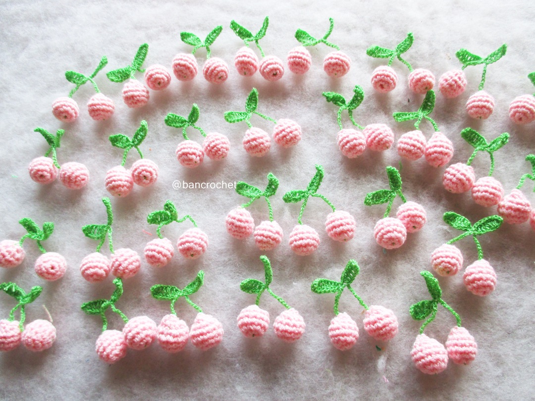 Bancrochet เชอรีถักโครเชต์ crochet mini cherry สีชมพู 1.5 นิ้ว