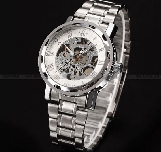 นาฬิกาข้อมือ โชว์กลไก Mechanical watch นาฬิกาข้อมือผู้ชาย สาย Stainless steel เห็นกลไกการทำงานด้านใน ไม่ต้องใส่ถ่าน 92826
