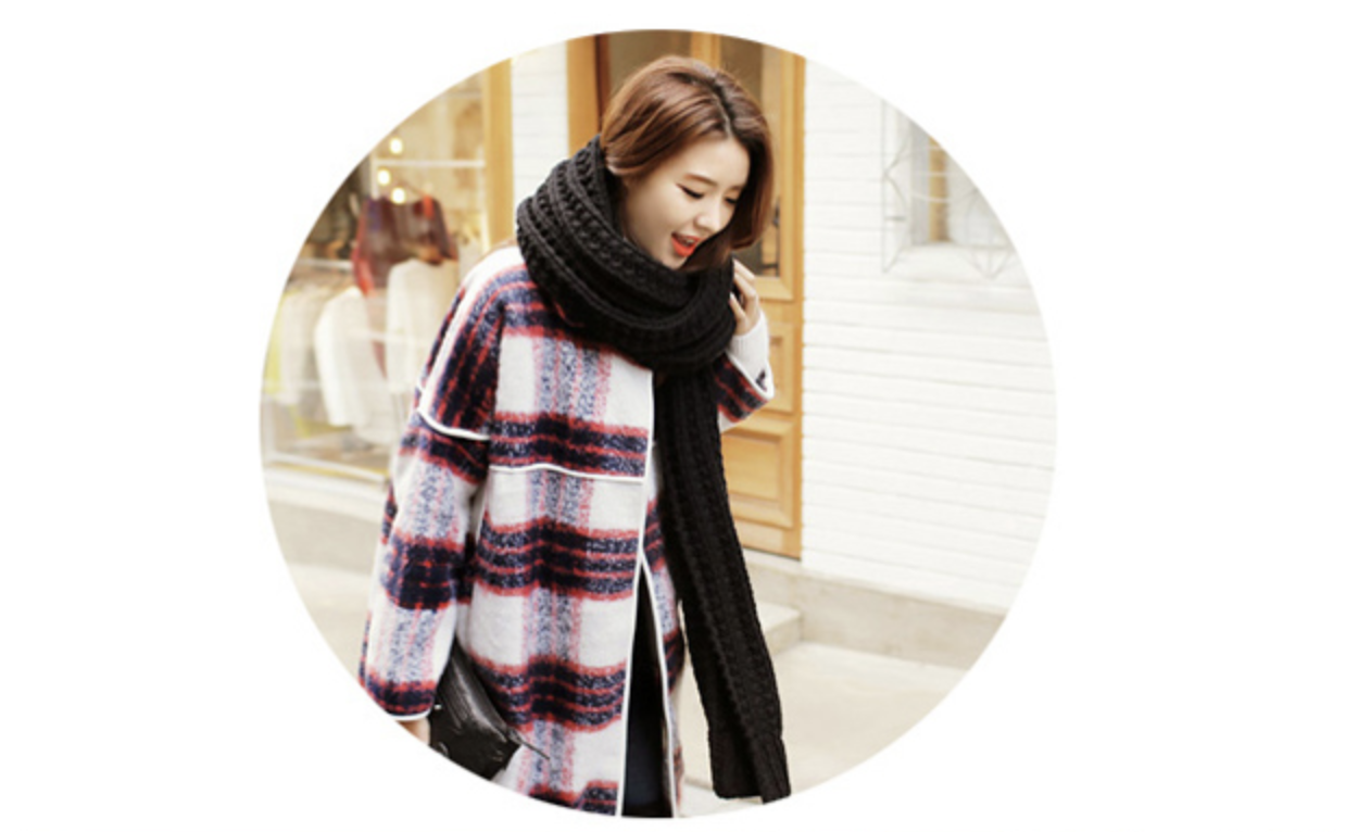 ผ้าพันคอ ไหมพรม เกาหลี สีดำ ลายถักใหญ่ มิกกับชุดไหนก็สวย พร้อมส่ง ดำ