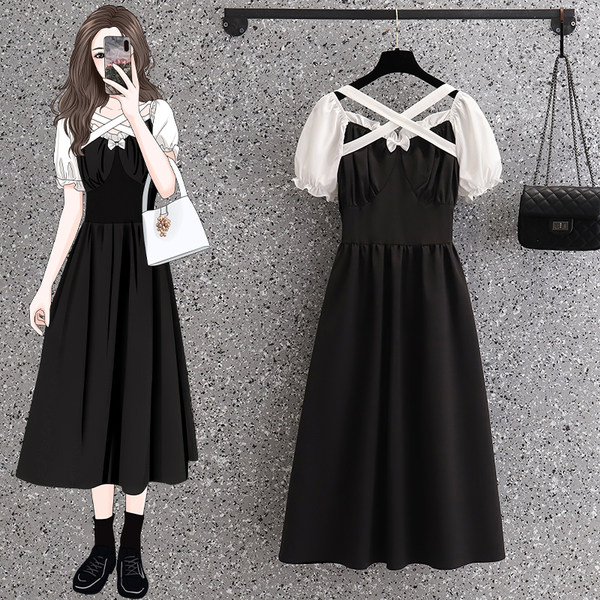 เดรสคนอ้วน เดรสสาวอวบ ชุดเดรสคนอ้วนวัยรุ่นแขนสั้น BY PLUS SIZE Girl