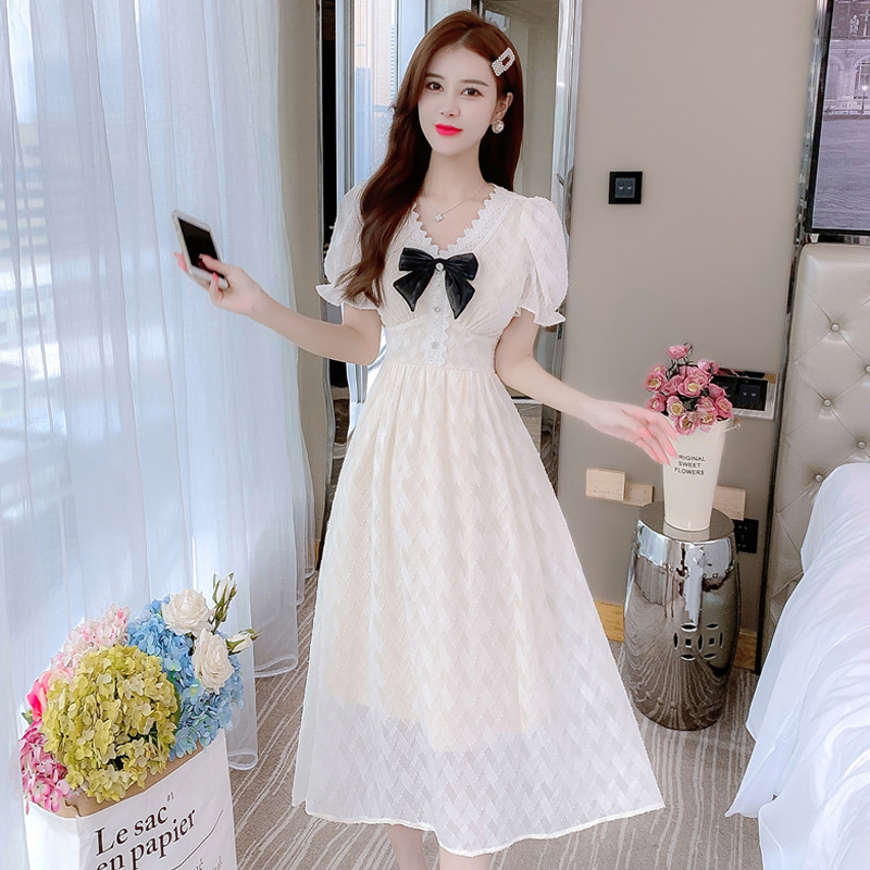 เดรสลูกไม้ เดรสชีฟองสวยๆ แขนสั้น By Meiyi women's clothing