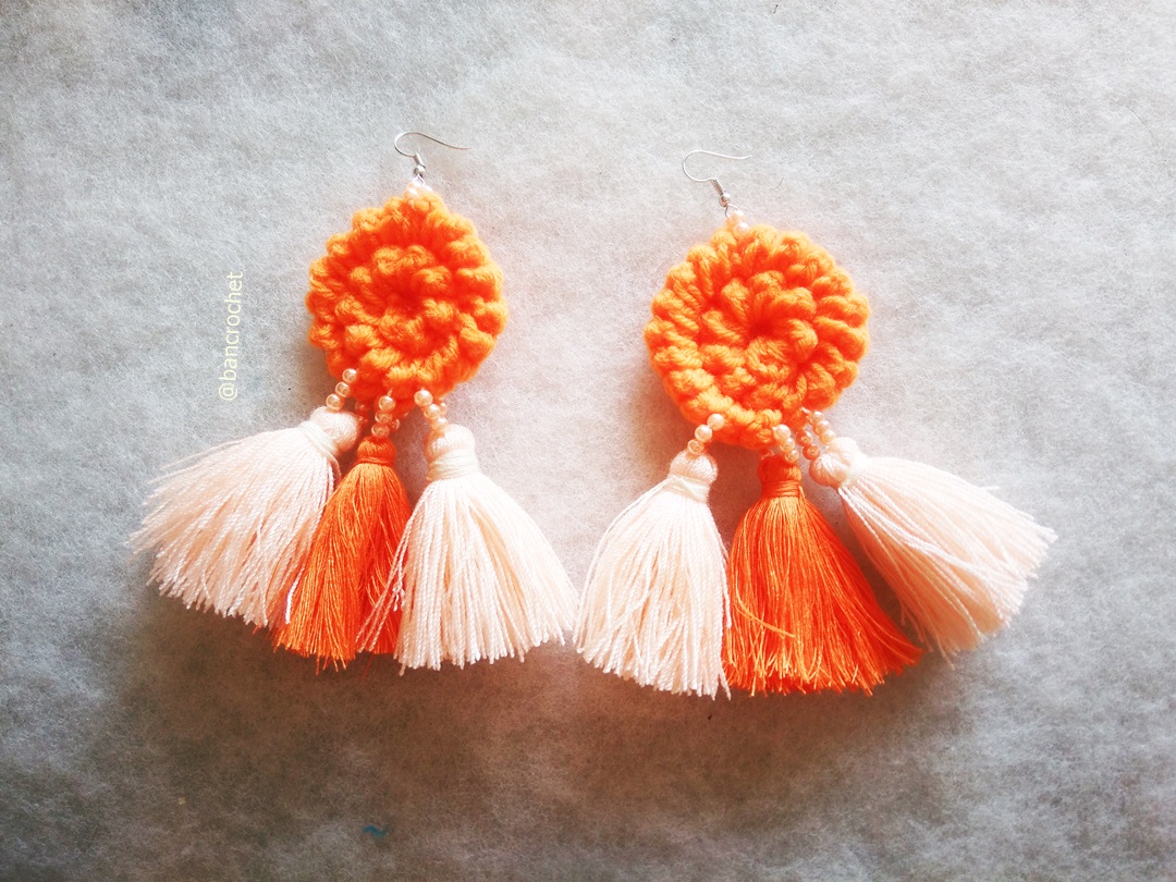 ต่างหูถักโครเชต์ crochet earrings หลากสี 5 นิ้ว
