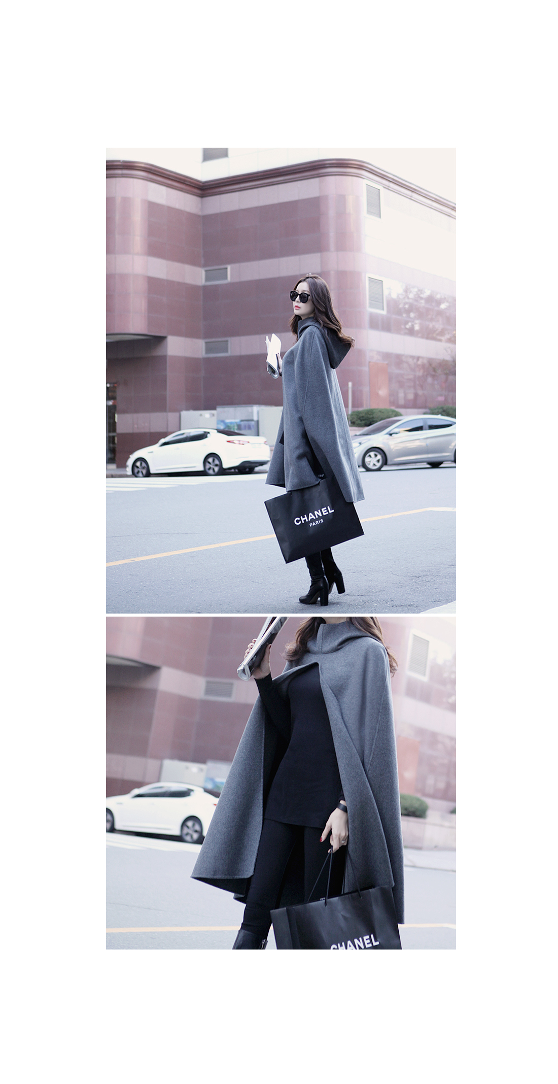 European style woolen cape coat jacket พร้อมส่ง แบบสวยผู้ดี มีฮูด ไฮโซสุดๆ gray