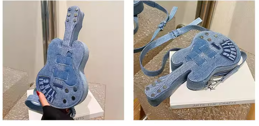 กระเป๋าสะพาย ผ้ายีนส์ จำลอง ทรงกีตาร์ แบบวัยรุ่น น่ารัก ๆ กระเป๋าสะพายแฟชั่น ทรงกีตาร์ เก๋ ๆ 775304