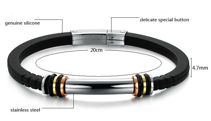สร้อยข้อมือผู้ชาย กำไลข้อมือผู้ชาย สาย สแตนเลส ผสานกับ silicone แท้สีดำ สลับ ทอง เงิน นาก เรียบหรู มีสไตล์ no 856357