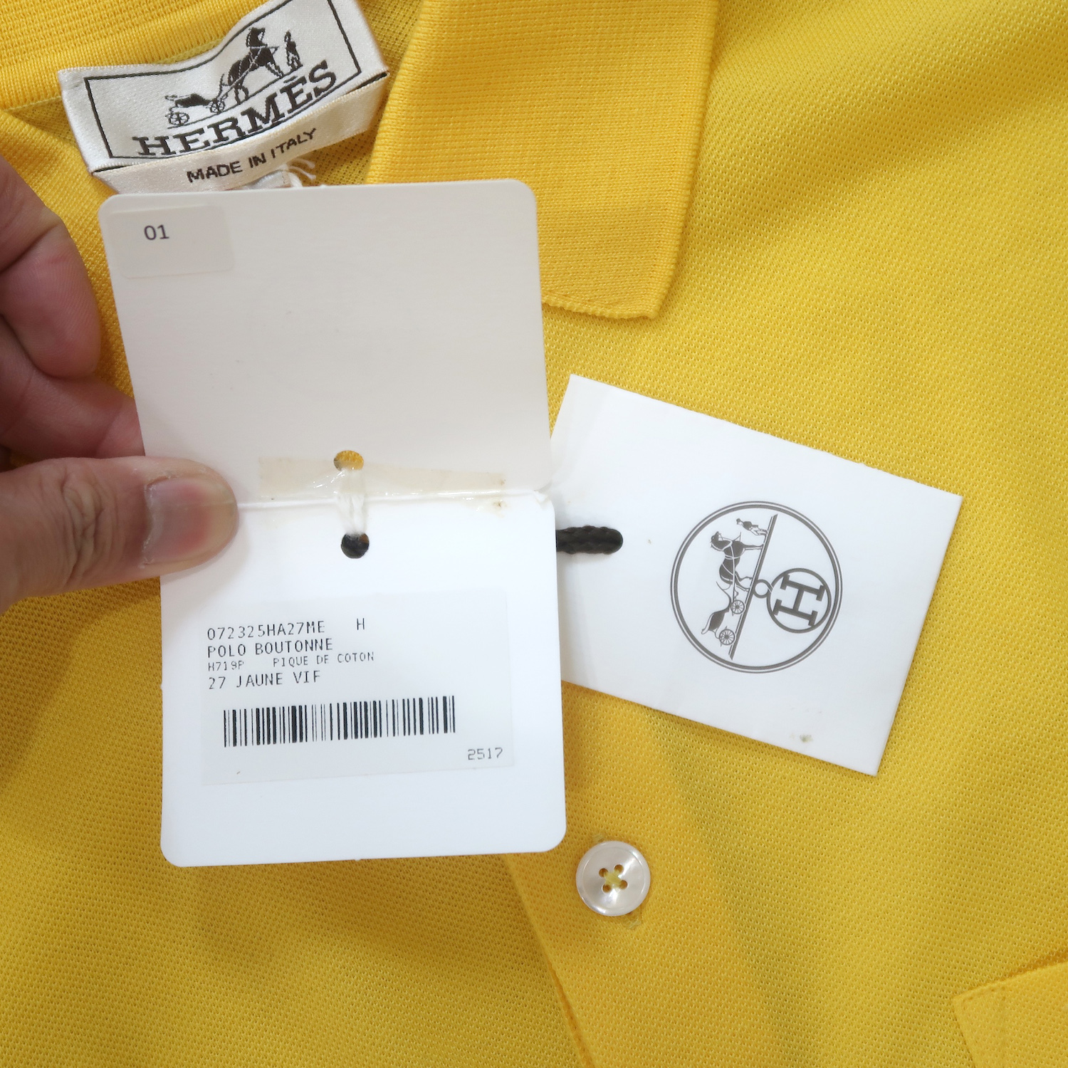 Hermes Jaune Vif Cotton Polo Shirts Size M