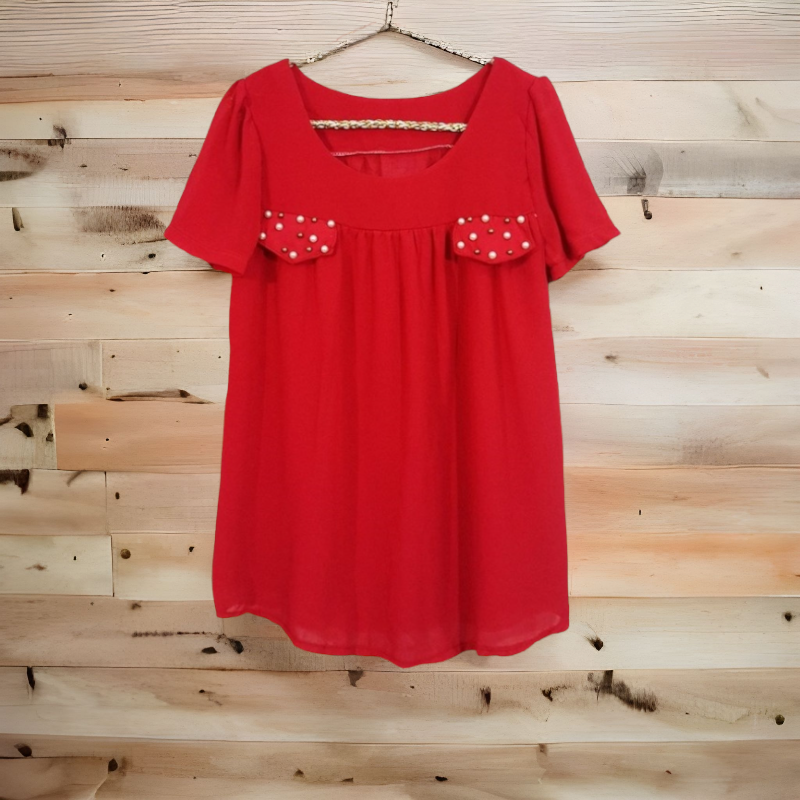Blouse1775 เสื้อชีฟองเนื้อหนาสีพื้นผ้านุ่มใส่สบาย งานสวยแมทช์ง่ายใส่ทำงานได้ มี 3 สี แดง, เขียวมิ้นท์, ชมพูเข้ม