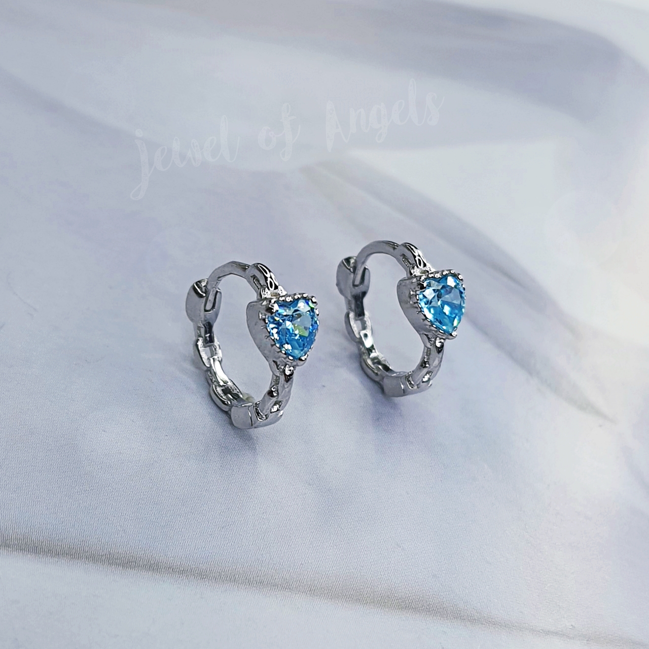 ต่างหูเงินแท้ S925 รุ่น Affection ต่างหูห่วงโซ่ แต่งเพชรCZหัวใจสีฟ้า สูง12mm เงินแท้ทั้งชิ้น Silver925 ต่างหูผู้หญิง ตุ้มหูเงินแฟชั่น