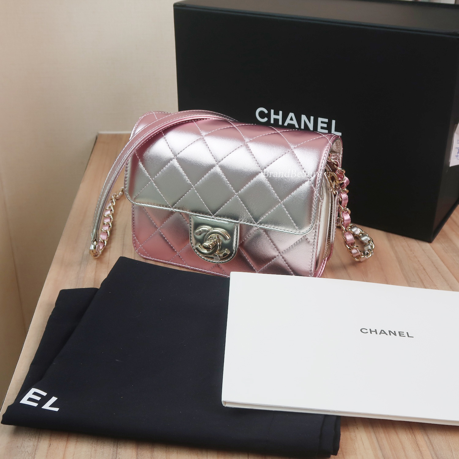 Chanel Rose Pink Metallic Lambskin Like A Wallet Flap GHW