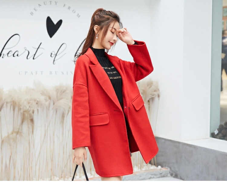 เสื้อโค้ท สไตล์เกาหลี ทรงโคล่ง แบบเก๋ ผ้าหนากันหนาวได้ดี บุซับในกันลม พร้อมส่ง สีแดง
