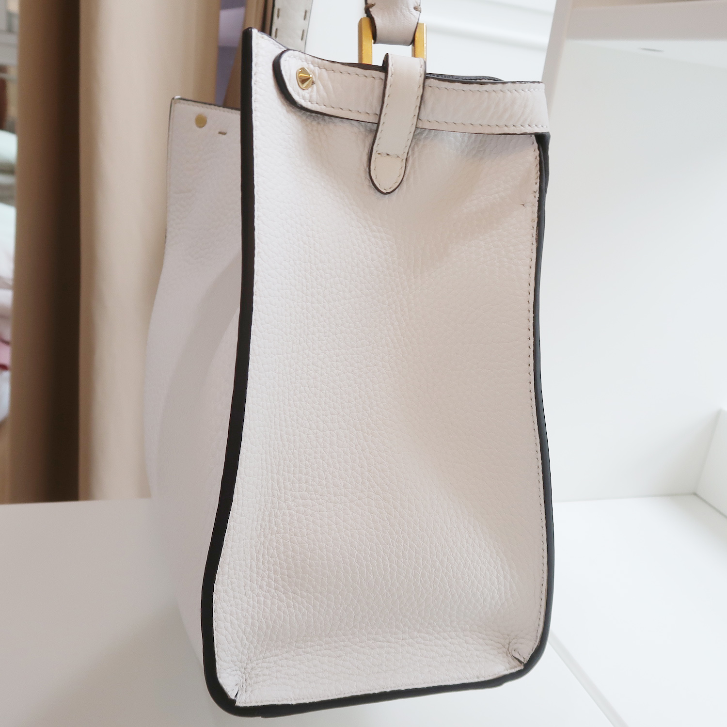 Fendi White Grained Calfskin X-Lite Peekaboo Medium GHW