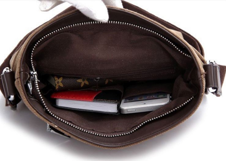 กระเป๋าสะพายข้างผู้ชาย ขนาดกลาง กระเป๋าสะพายผ้าแคนวาส แบบไม่มีฝาปิด ใช้ง่าย กระเป๋าสะพายข้างผู้หญิง ผู้ชายใช้ได้ สีน้ำตาล น้ำเงิน 607366