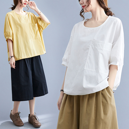 เสื้อผ้าฝ้ายผ้าลินินตัวใหญ่ ไซต์โอเวอร์ ใส่หลวมๆ ส่งฟรี