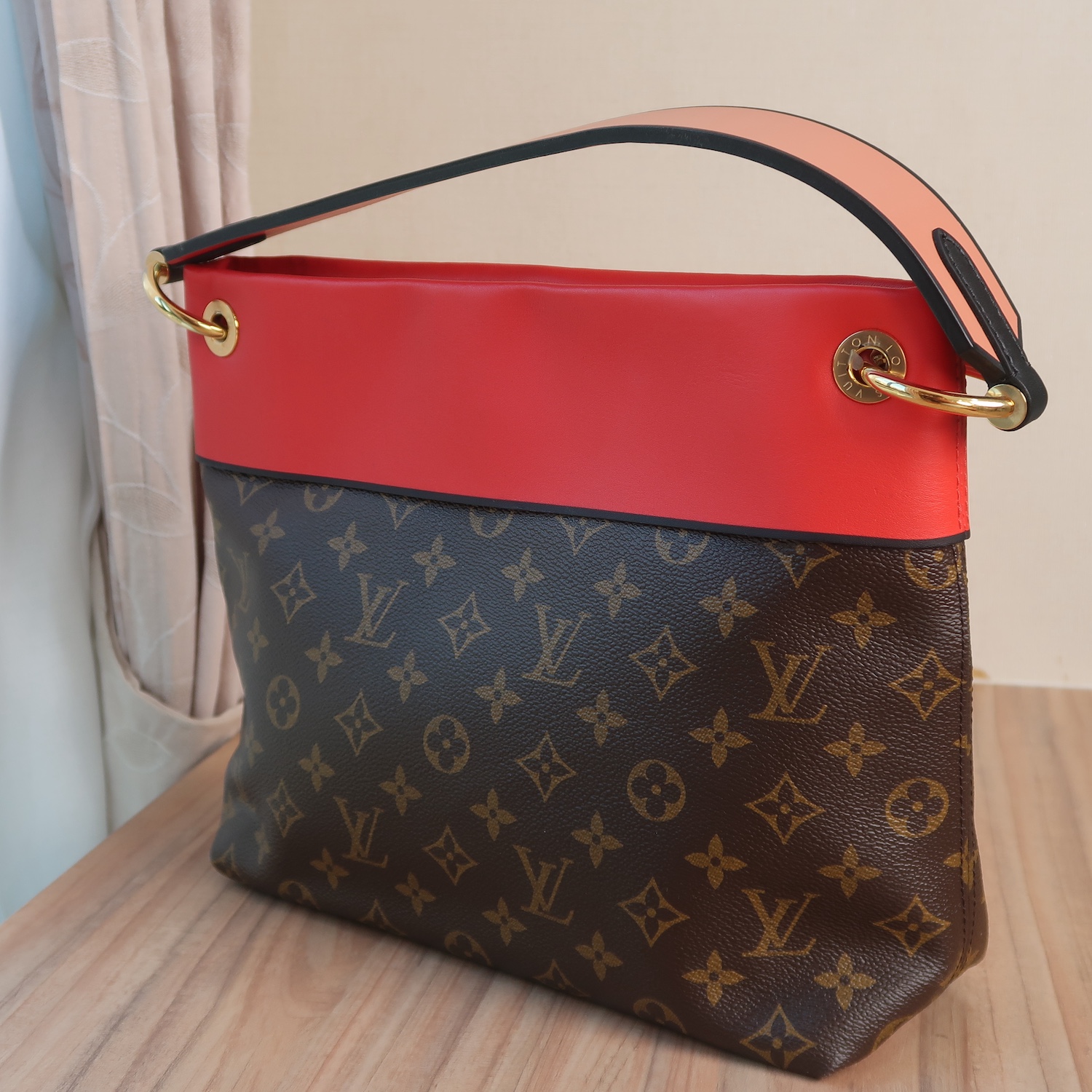 Louis Vuitton Red Calfskin/ Monogram Tuileries Besace Bag