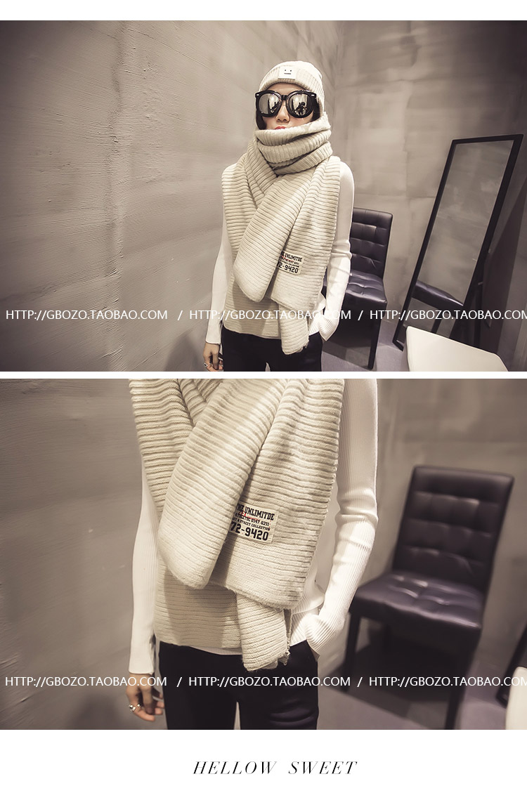 สีครีม ผ้าพันคอ สไตล์เกาหลี ไหมพรม พร้อมส่ง