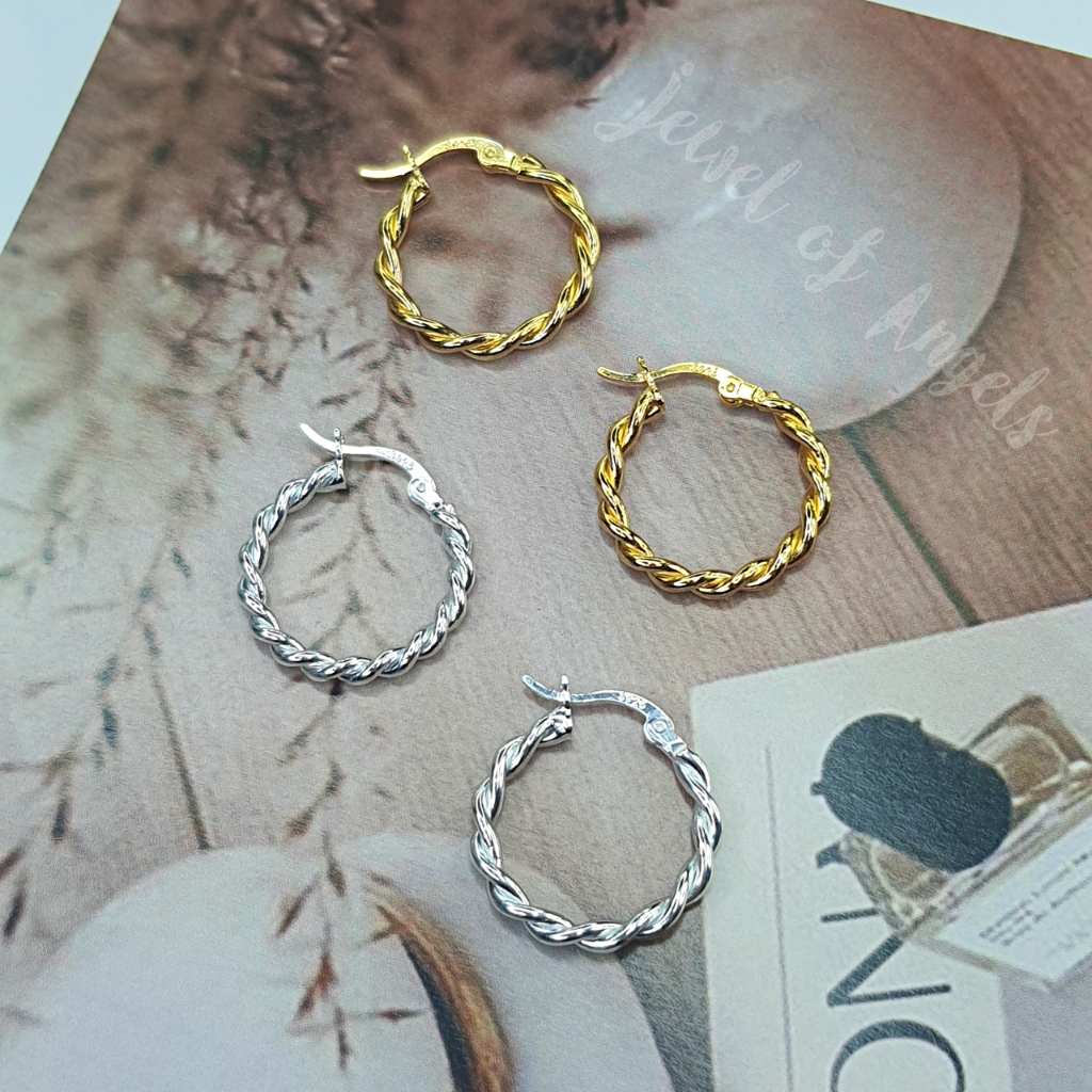 ต่างหูห่วงเงินแท้ S925 รุ่น Deserve ห่วงเกลียวใหญ่ สีเงิน สีทอง ตุ้มหูห่วง เงินแท้ทั้งชิ้น Silver925