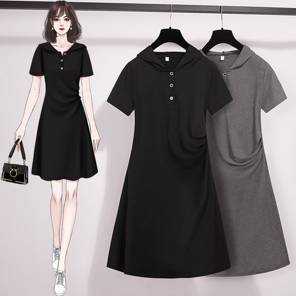 เดรสคนอ้วน เดรสสาวอวบ ชุดเดรสคนอ้วนวัยรุ่นแขนสั้น BY PLUS SIZE Girl