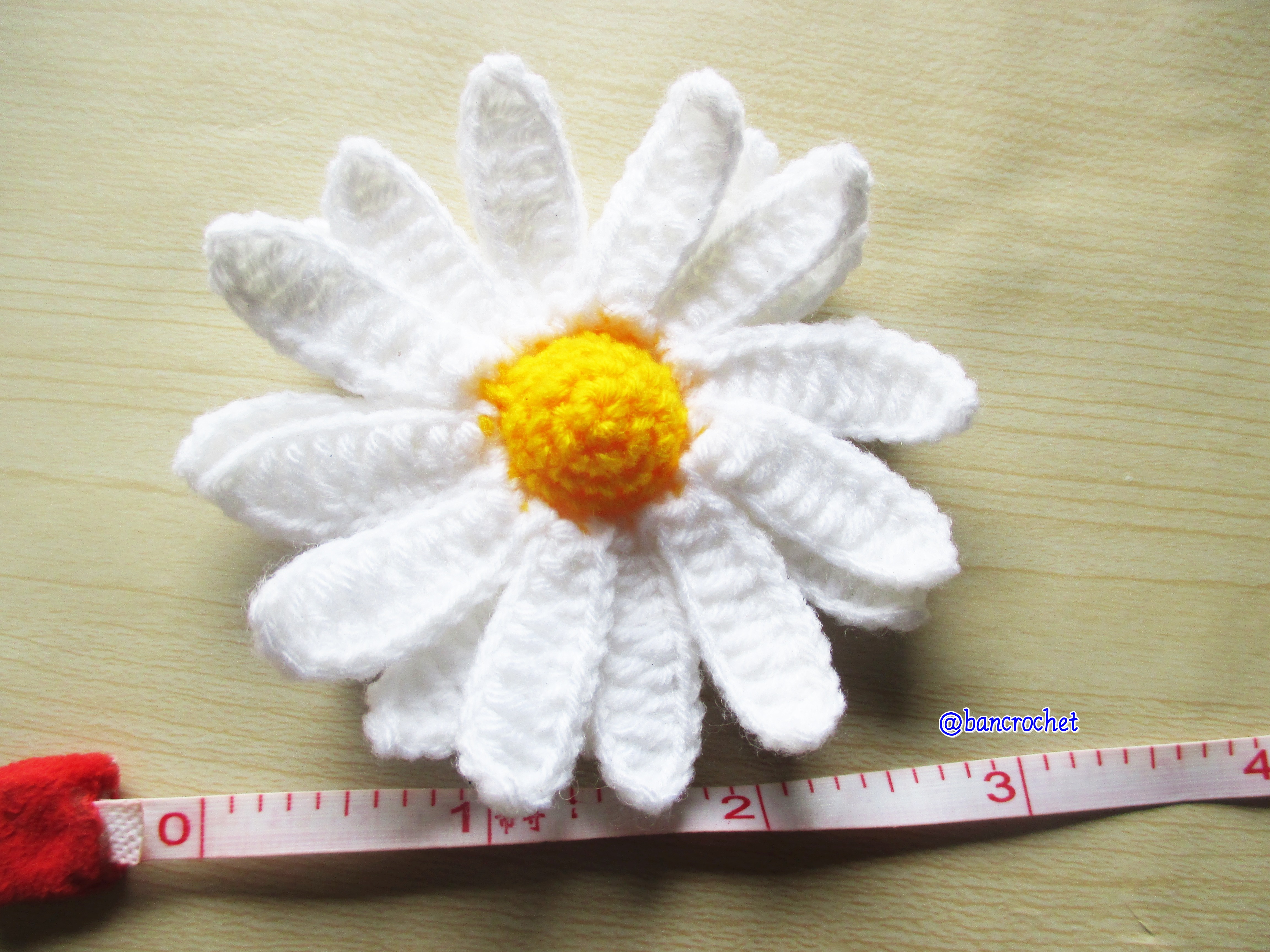 Bancrochet ดอกเดซี่ถักโครเชต์ Crochet Daisy Flower ขาว 3 inch