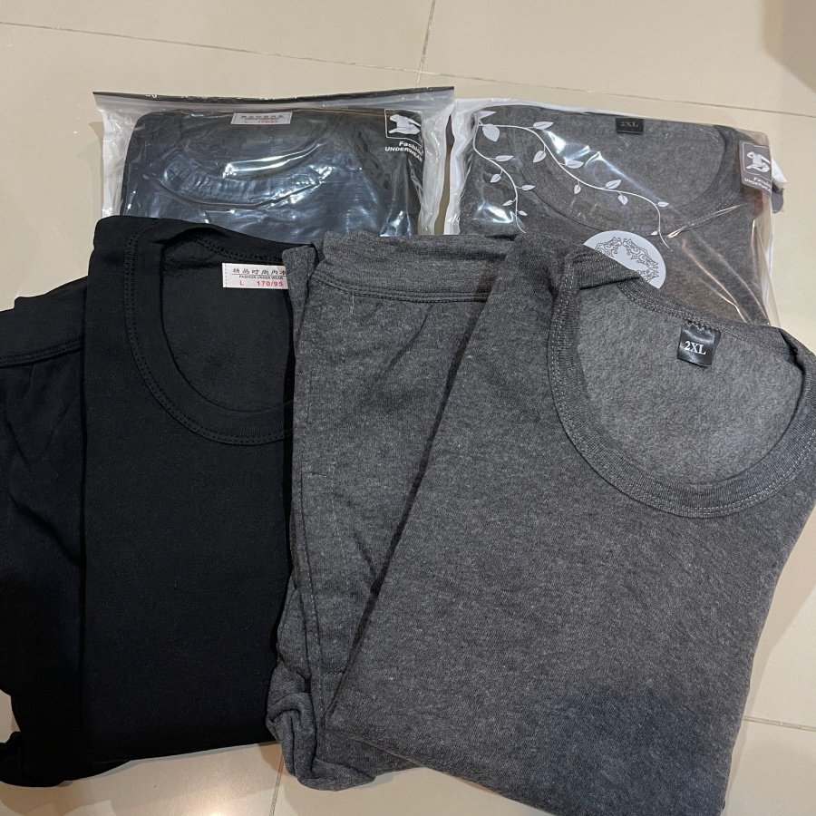 HEATTECH (ฮีทเทคชาย เสื้อ+กางเกง) L-4XL ใส่กันหนาว/เพิ่มความอุ่น ด้านในเป็นเนื้อสักหลาด น้ำหนักเบา