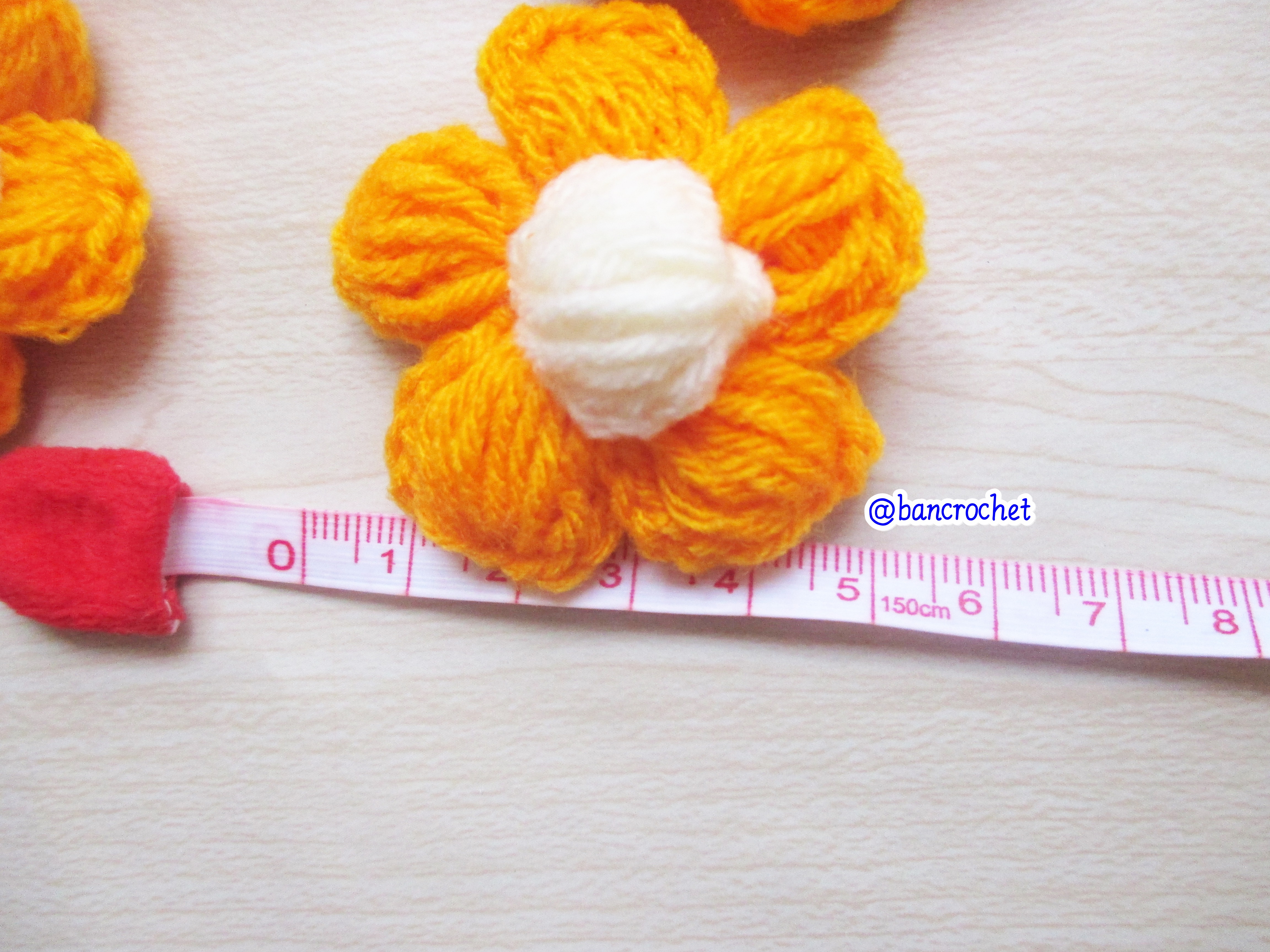 Bancrochet ดอกไม้ถักโครเชต์ฟูๆ crochet Flowers เหลืองเชอร์เบท 5 cm