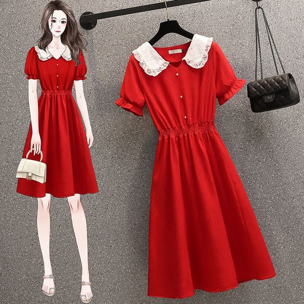 เดรสคนอ้วน เดรสสาวอวบ ชุดเดรสคนอ้วนวัยรุ่น เดรสสีแดง BY PLUS SIZE Girl