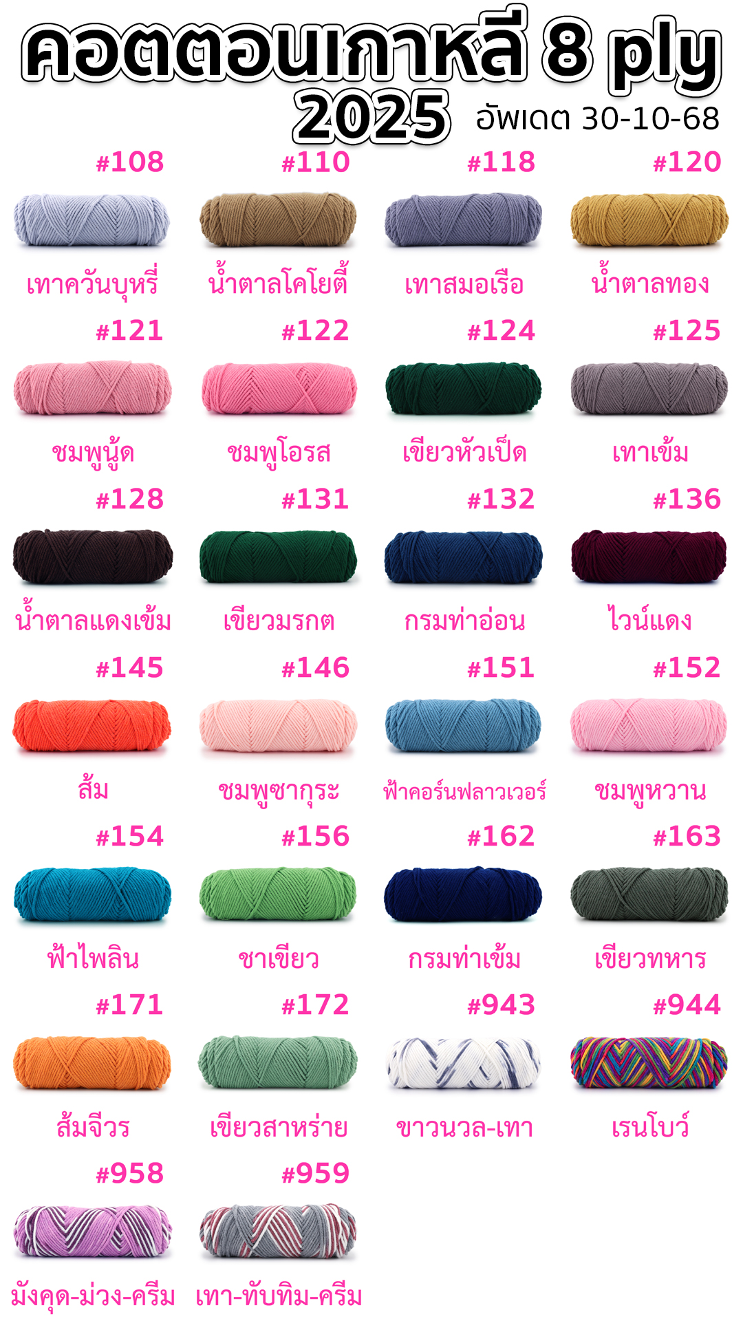 ไหมพรมคอตตอนเกาหลี 8ply เส้นใหญ่ (2025)