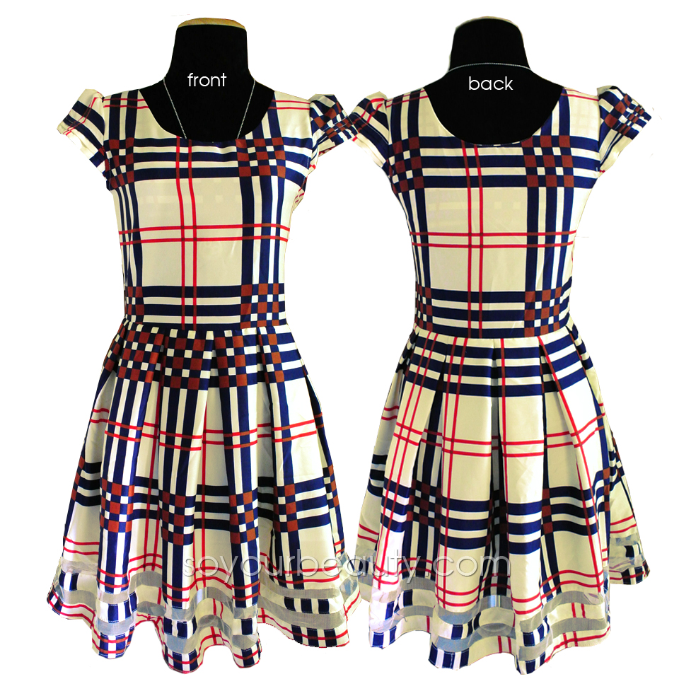 ชุดเดรสสั้นลายสก๊อตมีเข้มขัดเข้าชุด