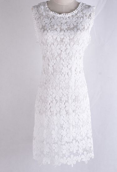 เดรสออกงาน กลางวัน งานกลางคืน เดรสผ้าลูกไม้ สีขาว กระโปรงสั้น เหนือเข่า เดรสแขนกุด มีซับใน ใส่ออกงาน สวยหรู มีระดับ 543964