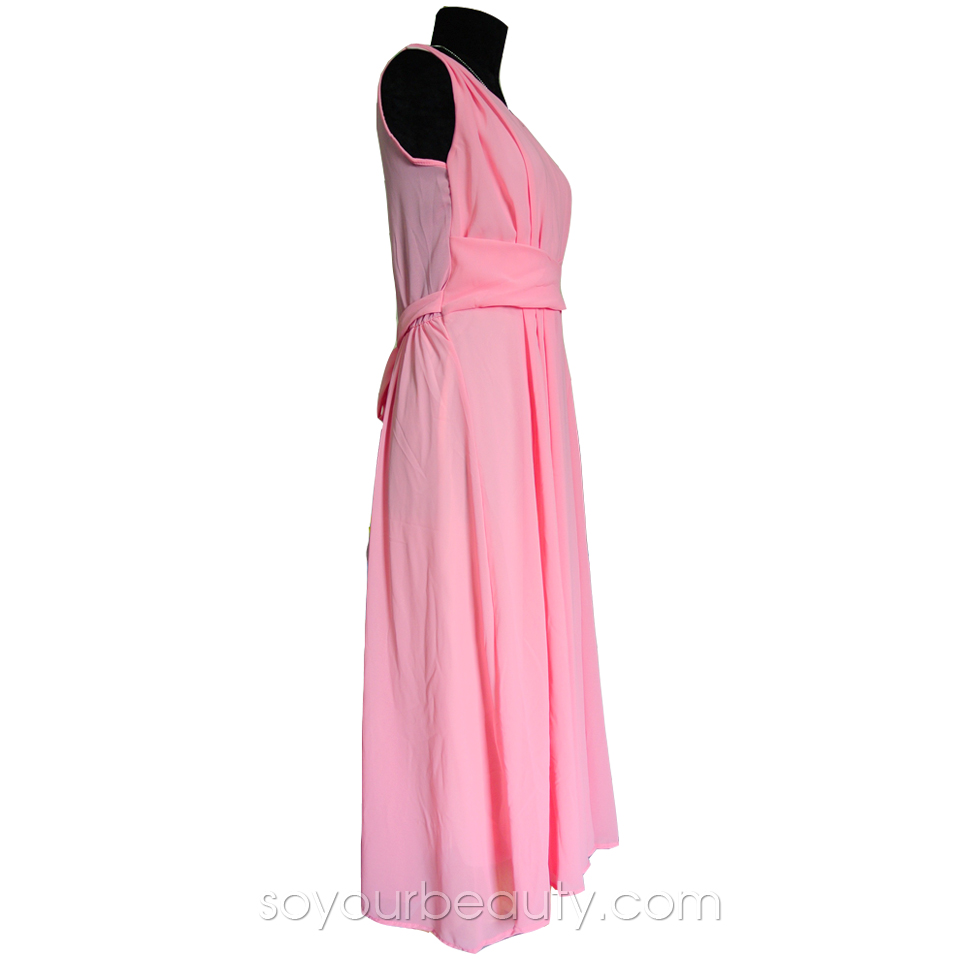 ชุดเดรสยาวชีฟองแขนกุด