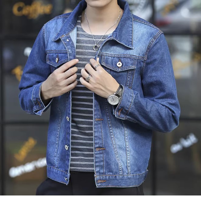 เสื้อแจ็คเก็ตยีนส์ ผู้ชาย แบบเท่ ๆ แฟชั่น เสื้อ jacket ยีนส์ แขนยาว แบบกระดุมหน้า ใส่เที่ยว สวย ๆ 120523