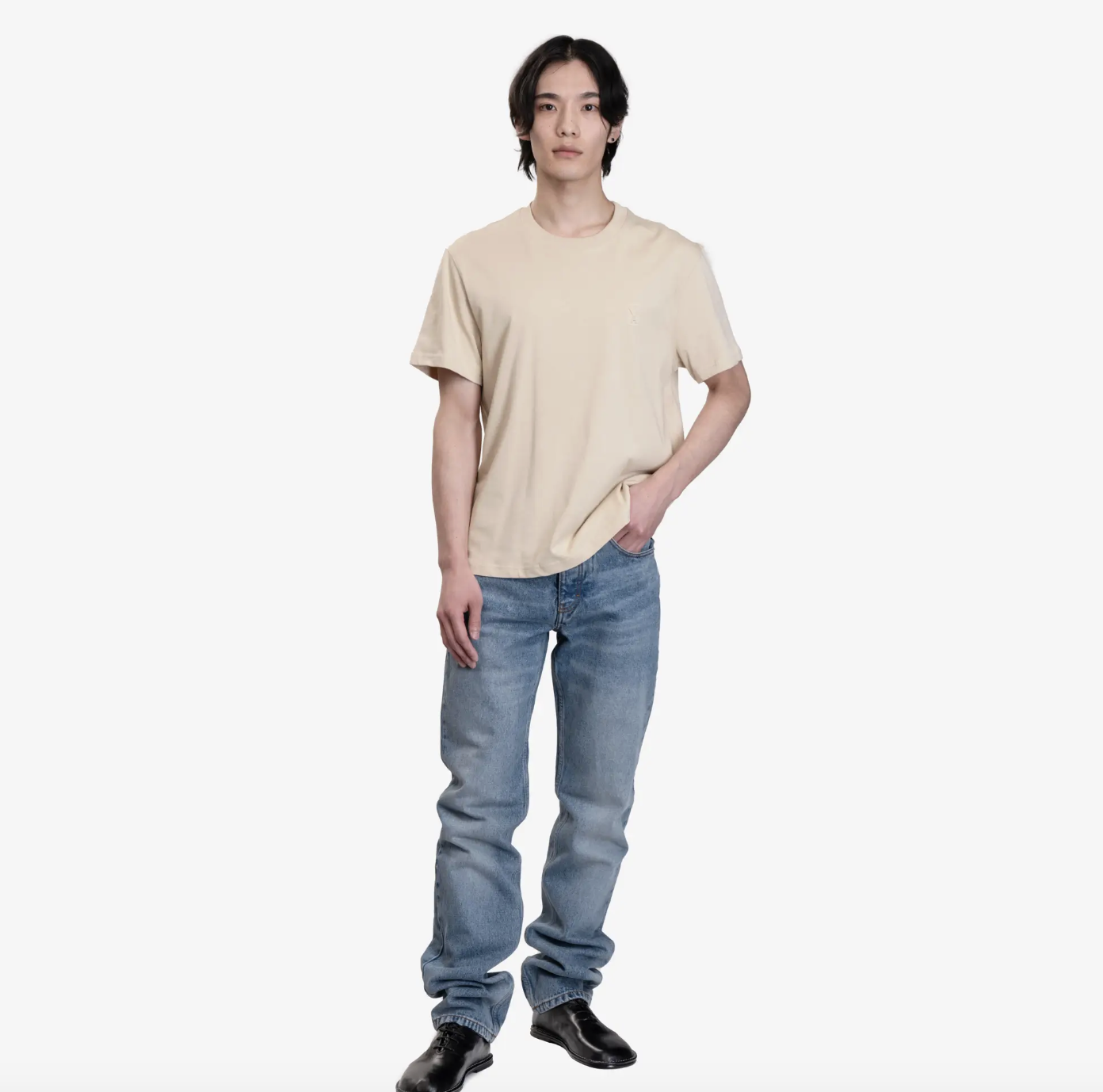 Ami Beige Cotton Logo T-Shirt