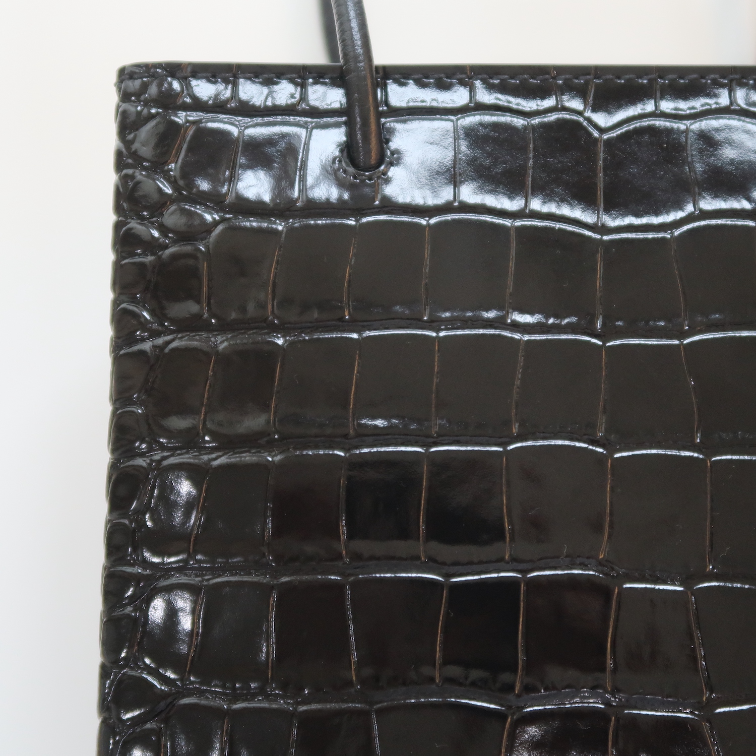 Balenciaga Black Croc Calfskin Shopping Tote XXS