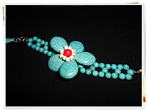 สร้อยข้อมือ เทอร์ควอยซ์ สังเคราะห์ ลายดอกไม้สีฟ้า