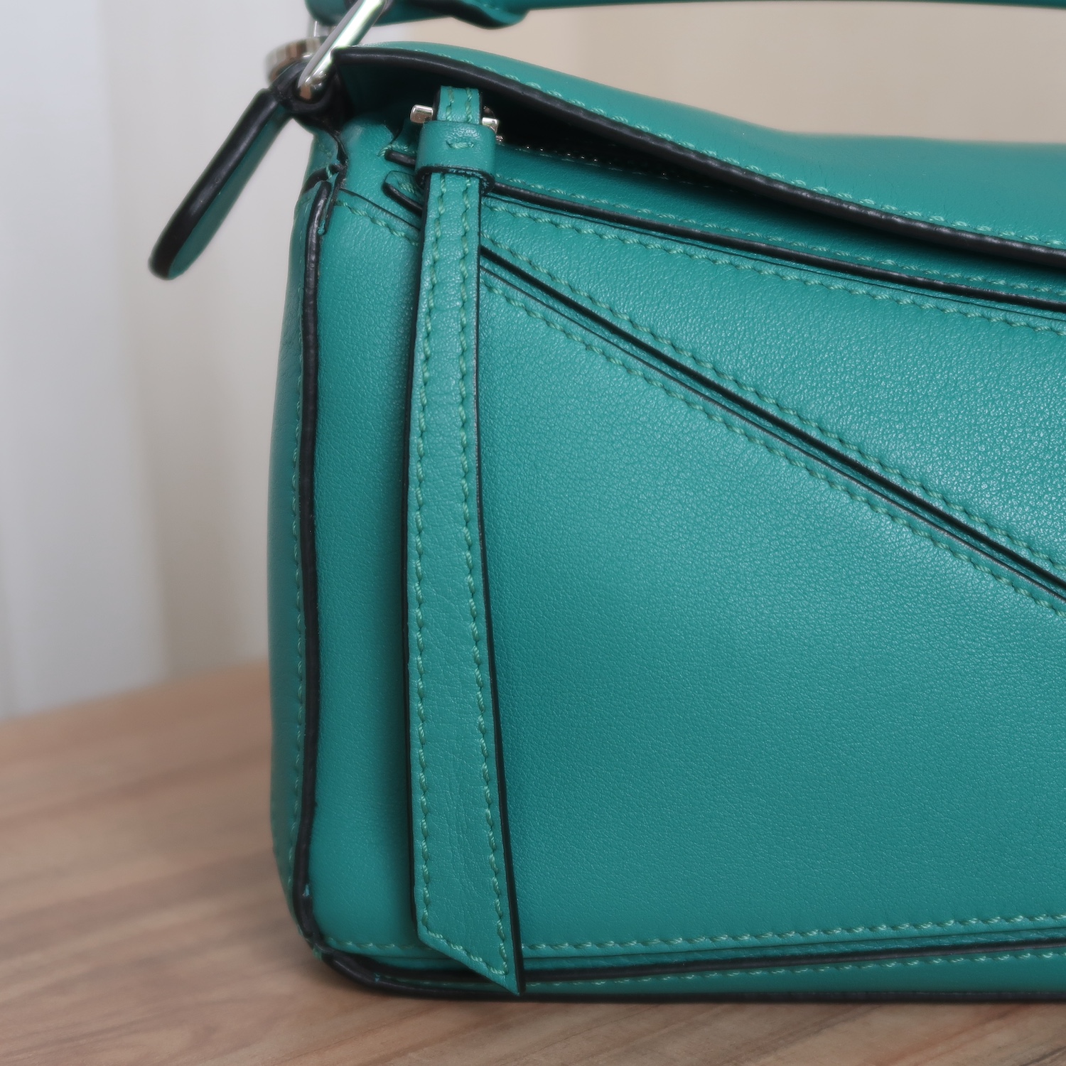 Loewe Emerald Green Calfskin Puzzle Mini SHW