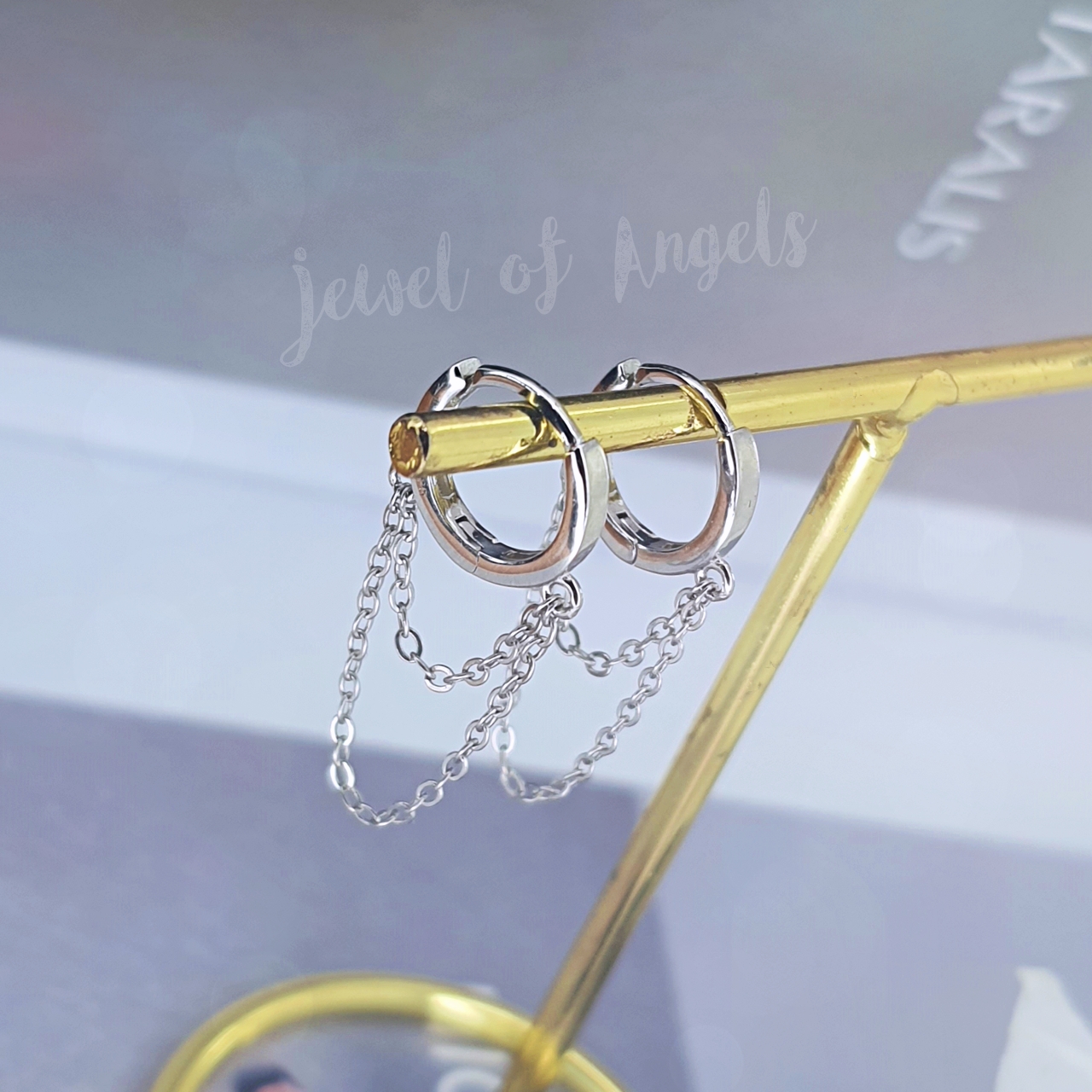 ต่างหูเงินแท้ S925 รุ่น Parallel ต่างหูห่วงแต่งโซ่คู่ สูง10.8mm เงินแท้ทั้งชิ้น Silver925 ต่างหูผู้ชาย ต่างหูผู้หญิง ตุ้มหูเงินแฟชั่น