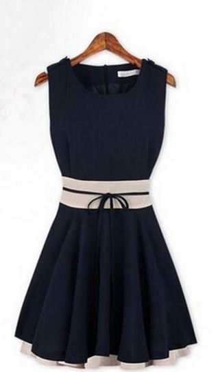 เดรส ผ้าชีฟอง สไตล์คุณหนู เดรสแขนกุด ใส่ออกงาน ใส่ทำงาน กระโปรงเหนือเข่า ออกแบบ กระโปรงระบาย 2 ชั้น ใส่สบาย สีกรมท่า 900621_1