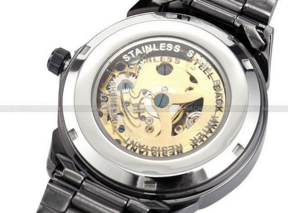 นาฬิกาข้อมือ โชว์กลไก Mechanical watch นาฬิกาข้อมือผู้ชาย สาย Stainless หน้าปัด สีขาว และ สีดำ แบบเรียบ ๆ มีสไตล์ ดูดี มีระดับ ของขวัญให้แฟน 881502