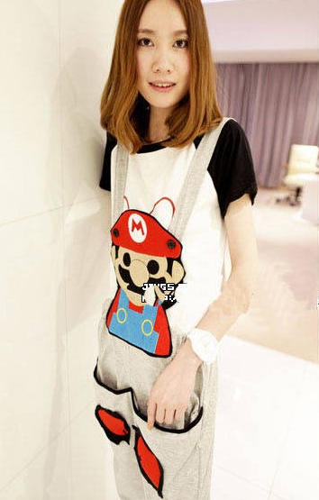 ชุดเอี๊ยม สีเทา jumpsuit Super Mario เอวยืด พร้อมสายเอี๊ยมแบบถอดได้ น่ารักมากๆ เทา