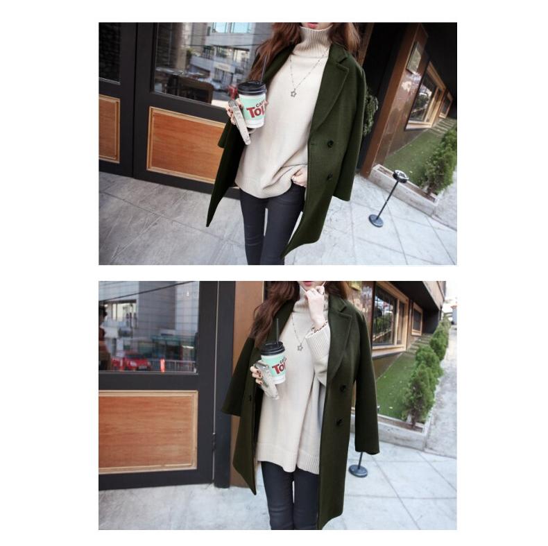 เสื้อโค้ทกันหนาว สไตล์เกาหลี ทรงเรียบง่าย ทรงยาว ผ้าวูลผสมบุซับในกันลม พร้อมส่ง เขียวเข้ม