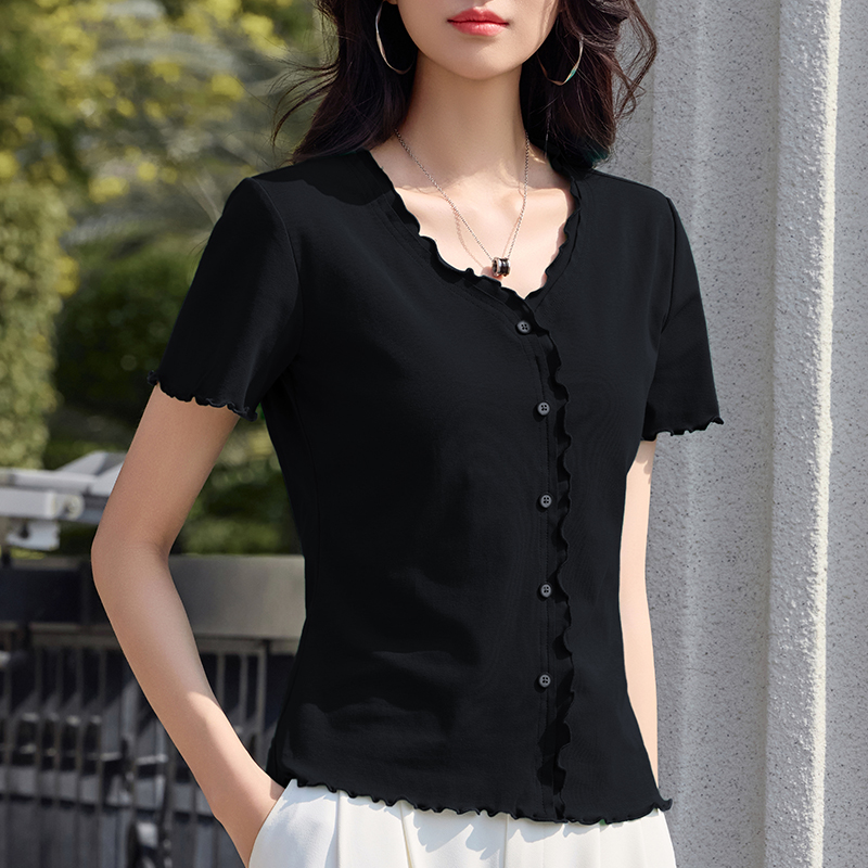 เสื้อยืดสีดำ แฟชั่น เสื้อยืด T-shirt สีดำ สวมใส่สบาย ไม่ร้อน