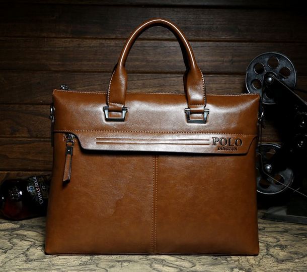 กระเป๋าถือผู้ชาย Polo หนัง Pu ขัดมัน กันน้ำ ทนทานต่อการใช้งาน ดีไซน์สวย สีน้ำตาลแดง และ น้ำตาลอ่อน กระเป๋าใส่เอกสาร ใส่ Notebook ได้ หูสายหนัง 412835