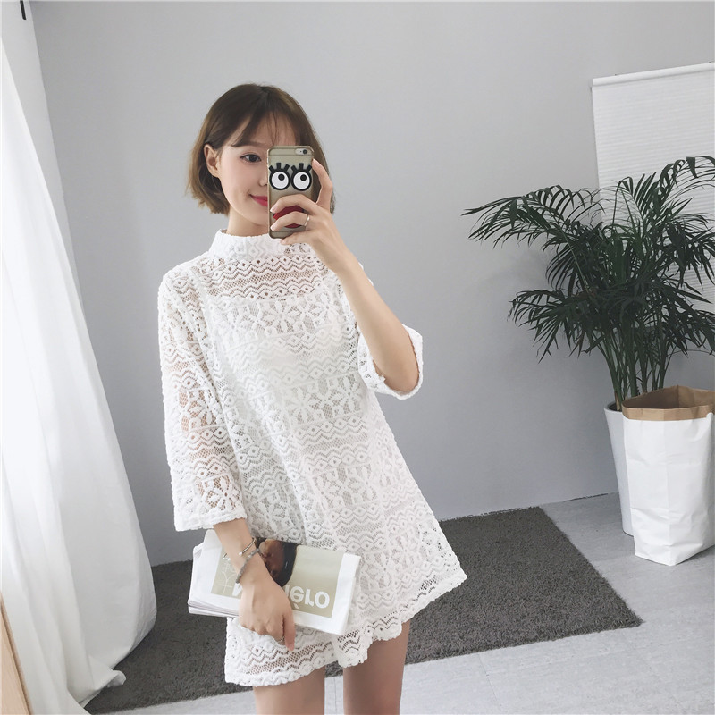 มินิเดรส หรือเสื้อตัวยาว งานถักดูดีมาก งานโอเคเลยจ้า แถมเสื้อสายเดี่ยวด้านใน ขาว