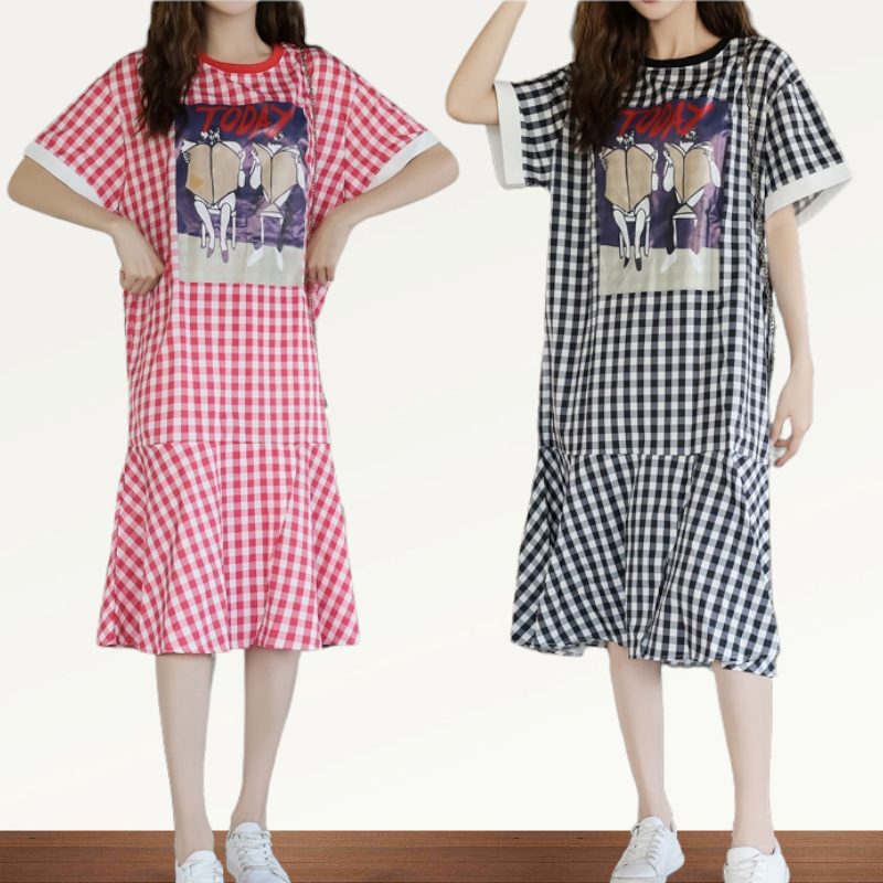 Dress4744 เดรสยาวลายสก็อตทรงปล่อยชายระบาย งานสกรีนลายดิจิตอลอย่างดีสีสวยคมชัด ผ้าโพลีเนื้อดีนุ่มใส่สบาย งานสวยใส่ง่ายน่ารักมาก