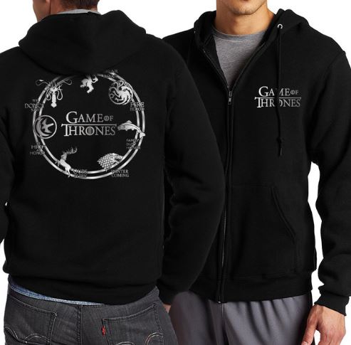 เสื้อ แจ็คเก็ต ผู้ชาย Jacket แบบมีฮู้ด เสื้อคลุมมีหมวก สีดำ ลาย วงกลม Game of Thrones เสื้อแจ็คเก็ต ไซต์ใหญ่ 487965