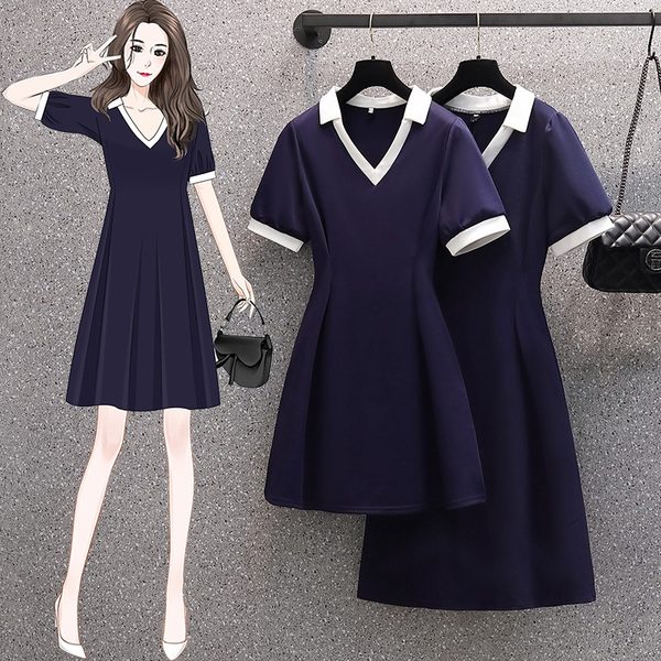 เดรสคนอ้วน เดรสสาวอวบ ชุดเดรสคนอ้วนวัยรุ่นแขนสั้น BY PLUS SIZE Girl